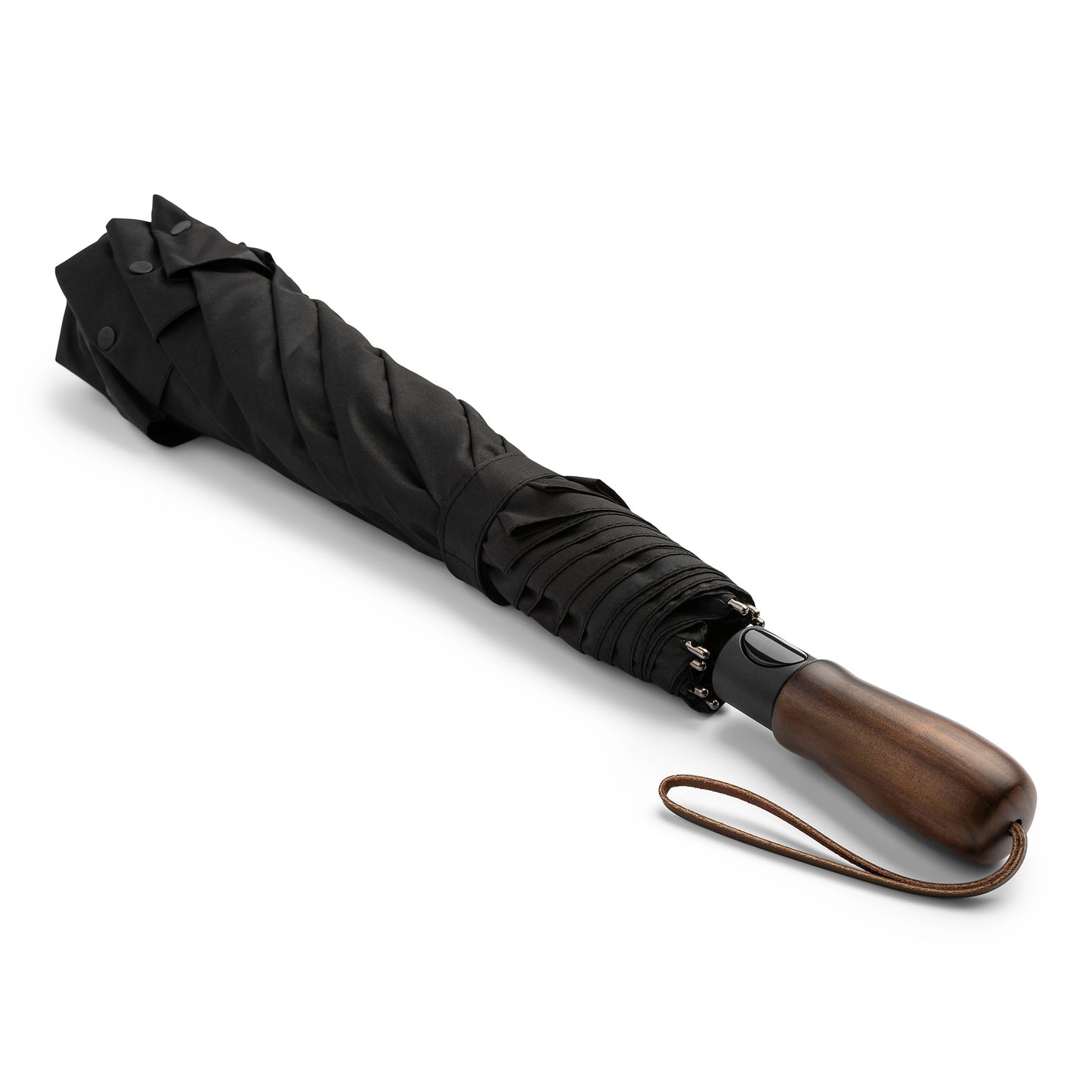 WindPro® Vented Auto Open 58" Arc Jumbo Compact Umbrella with Ergonomic Wood Grip and Shoulder Strap