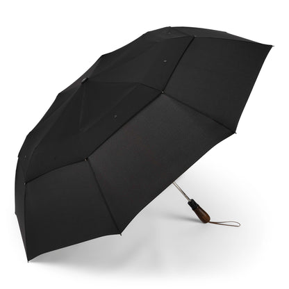 WindPro® Vented Auto Open 58" Arc Jumbo Compact Umbrella with Ergonomic Wood Grip and Shoulder Strap