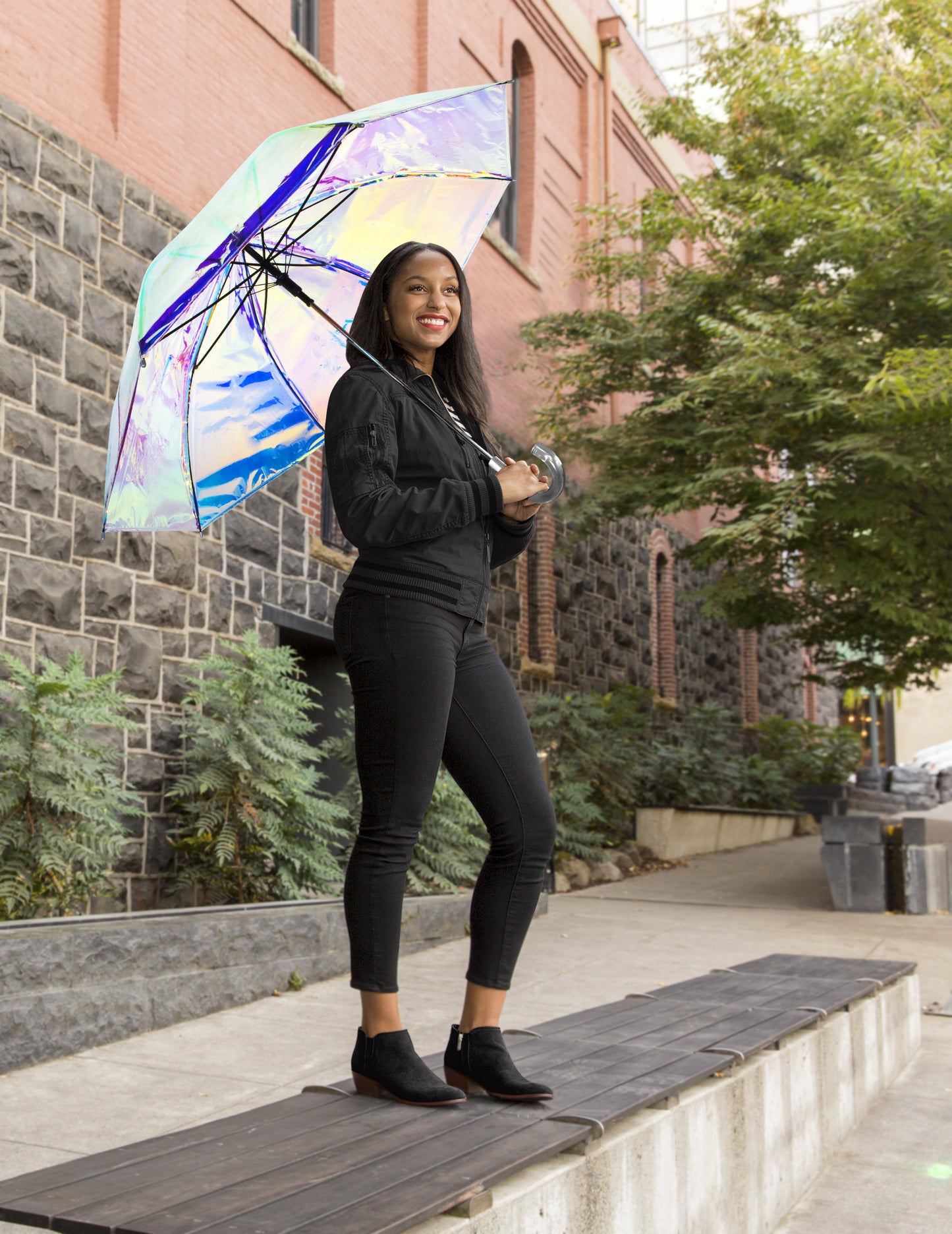 Iridescent Auto Open 50" Arc Stick Umbrella